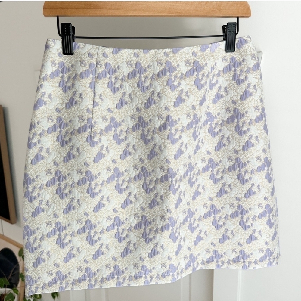 NWT Pieces Lavender & Gold Metallic Brocade Mini Skirt Size M